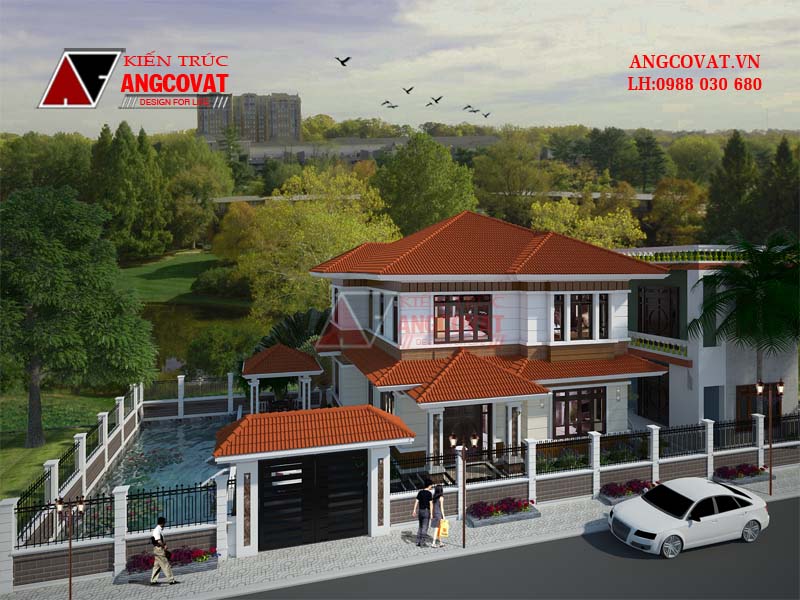Phối cảnh thiết kế nhà 2 tầng 100m2 4 phòng ngủ tại Hải Dương