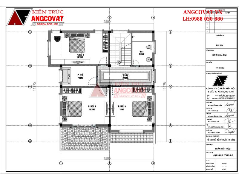 Mặt bằng tầng 2 - Thiết kế nhà 2 tầng 100m2 mặt tiền 10m đẹp