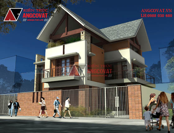 Thiết kế biệt thự 2 tầng 3 phòng ngủ đơn giản mái dốc 2 mặt tiền 180m2 ở Hải Dương