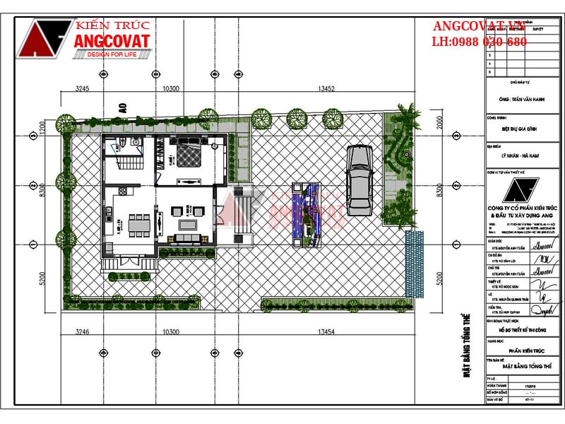 Mặt bằng tổng thể thiết kế biệt thự 2 tầng mini giá rẻ tại Hà Nam