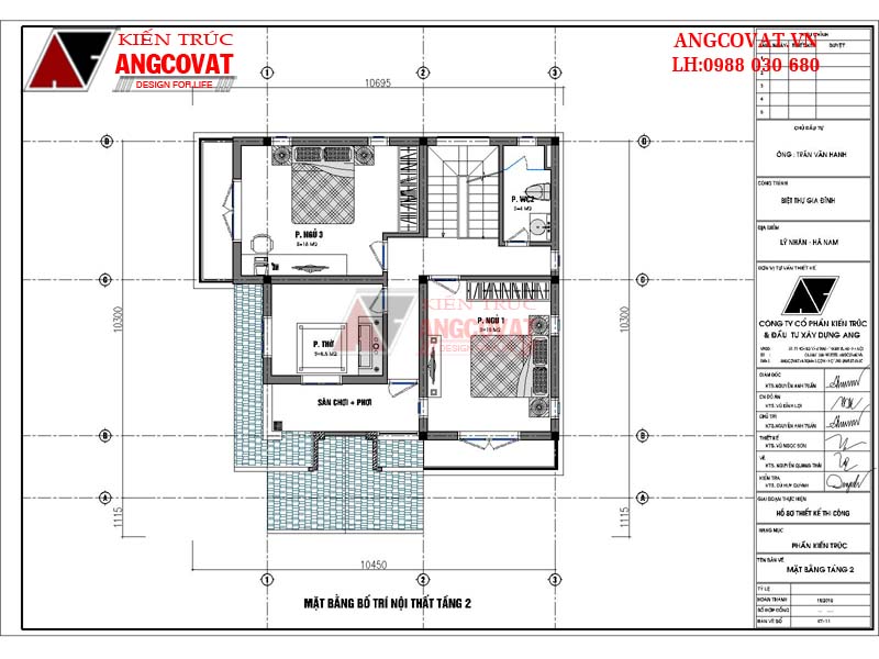 Mặt bằng tầng 2 thiết kế biệt thự 2 tầng mini diện tích 80m2 giá rẻ đẹp