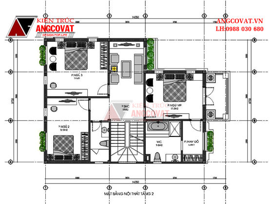 Design mẫu thiết kế biệt thự 3 tầng 120m2 mặt tiền 10m hiện đại tại Hà Nội BT113046