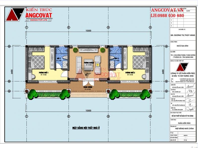 Thiết kế mặt bằng nhà vườn 1 tầng 2 phòng ngủ