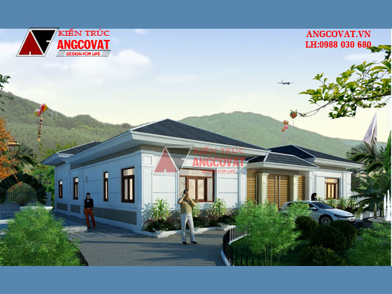 Thiết kế nhà 1 tầng 400m2 4 phòng ngủ mái thái hiện đại mặt tiền 20m2 hình chữ U