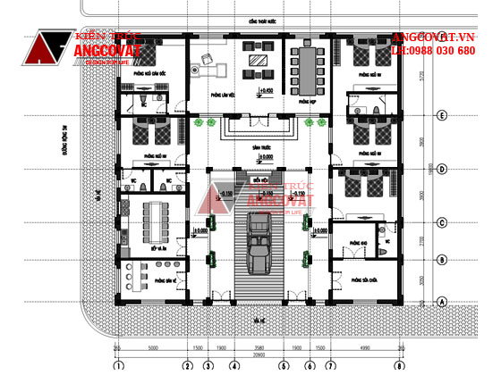 Thiết kế nhà 1 tầng 400m2 4 phòng ngủ mái thái hiện đại mặt tiền 20m2 hình chữ U