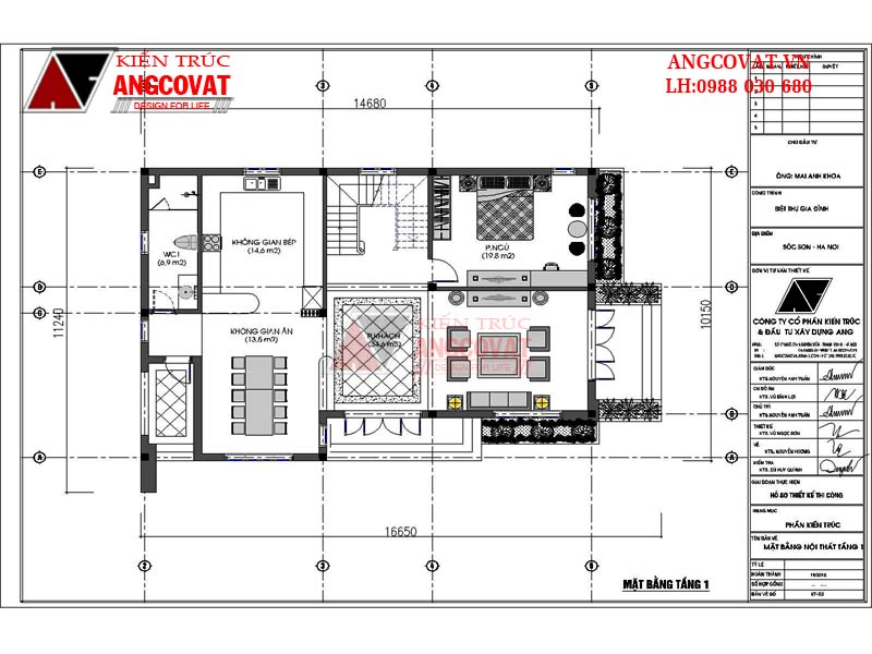 Mặt bằng tầng 1: Mẫu thiết kế nhà 10x15m 3 tầng hiện đại 3 phòng ngủ