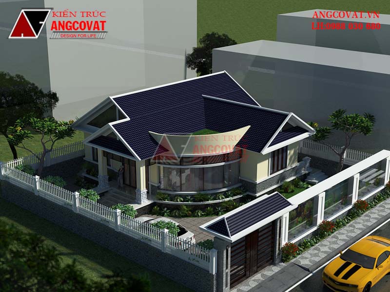 phối cảnh 3 : thiết kế nhà 130m2 1 tầng 3 phòng ngủ 1 phòng khách
