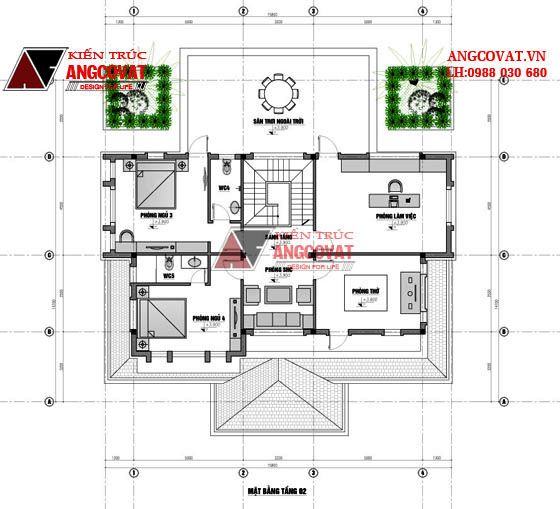 Mẫu thiết kế nhà 2 tầng 160m2 kiểu biệt thự sân vườn 4 phòng ngủ mái thái đẹp lung linh ở Hưng Yên BT22375