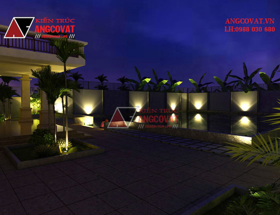Mẫu thiết kế nhà 2 tầng 160m2 kiểu biệt thự sân vườn 4 phòng ngủ mái thái đẹp lung linh ở Hưng Yên BT22375