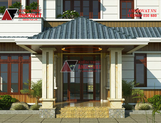 Mẫu thiết kế nhà 2 tầng 160m2 kiểu biệt thự sân vườn 4 phòng ngủ mái thái đẹp lung linh ở Hưng Yên BT22375
