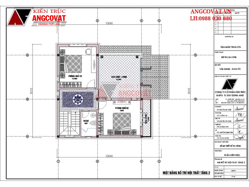 Mặt bằng tầng 2: Mẫu thiết kế nhà biệt thự 80m2 2 tầng mái thái mặt tiền 9.5m