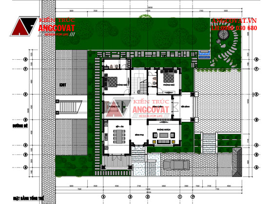 Mẫu thiết kế nhà đẹp 200m2 2 tầng mái thái 5 phòng ngủ - Mặt bằng tổng thể