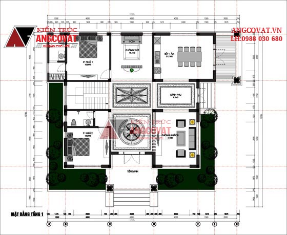 Mẫu thiết kế nhà đẹp 200m2 2 tầng mái thái 5 phòng ngủ - Mặt bằng tầng 1