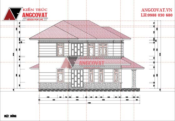 Mẫu thiết kế nhà đẹp 200m2 2 tầng mái thái 5 phòng ngủ - Mặt đứng