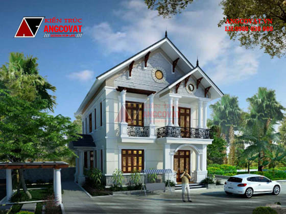 Thiết kế nhà diện tích 100m2 2 tầng phong cách tân cổ điển đẹp 3 phòng ngủ BT106046