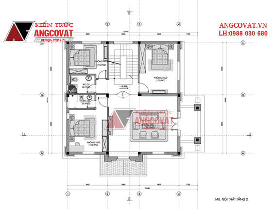 thiết kế nhà mặt tiền 12m 3 tầng phong cách tân cổ điển BT21375