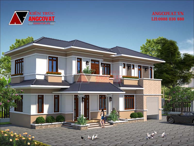 Phối cảnh view2 - Thiết kế nhà ngang 7m 2 tầng hiện đại 4 phòng ngủ