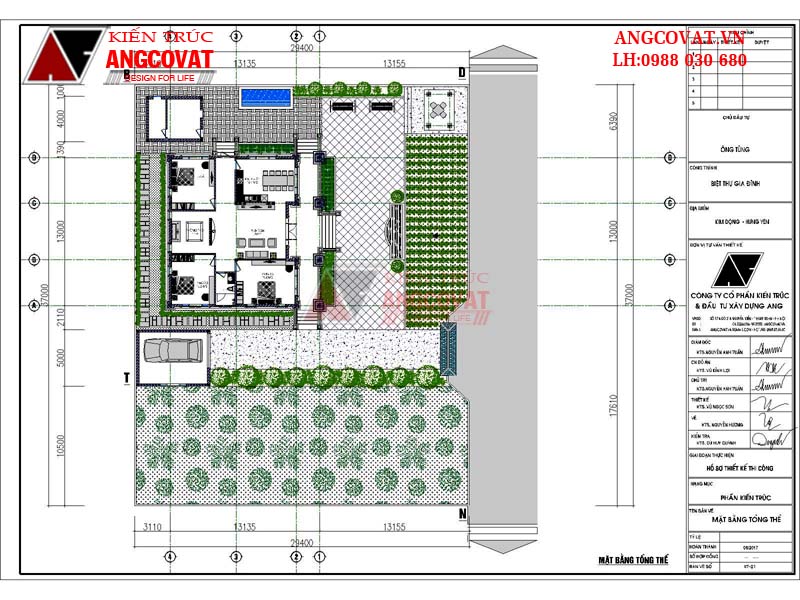 Mẫu thiết kế nhà vuông cấp 4 diện tích 180m2 - Mặt bằng tổng thể