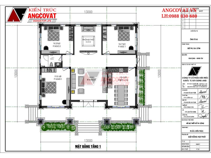 Mẫu thiết kế nhà vuông cấp 4 diện tích 180m2 - Mặt bằng tầng 1