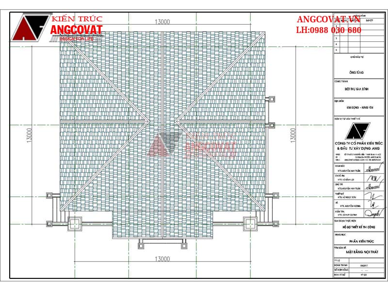Mẫu thiết kế nhà vuông cấp 4 diện tích 180m2 - Mặt bằng mái