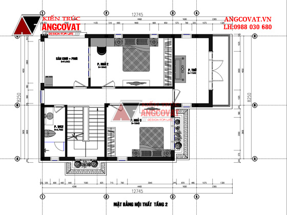 Tư vấn thiết kế nhà 80m2 2 tầng mái thái đẹp mặt tiền 8m tại Hà Nội BT122016