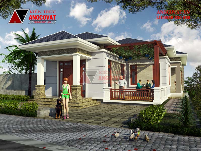 Mẫu thiết kế nhà vườn 1 tầng sang trọng mặt tiền 9,5m 160m2 có mái thái ở Nghệ An