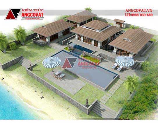 Thiết kế biệt thự nghỉ dưỡng 1 tầng đẹp ở Hội An BTNV7415