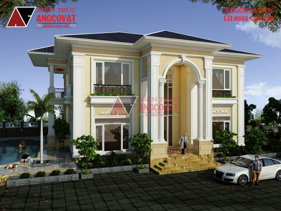 Mau thiet ke nhà vuon 300m2 2 tầng phong cách châu Âu 5 phòng ngủ kinh phí dự kiến 3.5 tỷ BT15115