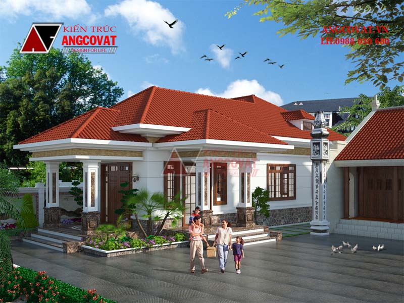 Mẫu nhà 1 tầng ở nông thôn mái thái diện tích 150m2 hút mắt người nhìn BT117096.