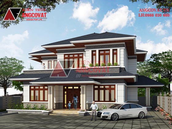 Mẫu thiết kế nhà đẹp 200m2 2 tầng mái thái 5 phòng ngủ 18x15m tại Thanh Hóa BT12785