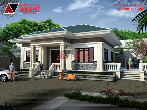 Mẫu thiết kế nhà 1 tầng hiện đại kiểu mái thái diện tích 120m2 kinh phí 600 triệu ở Hải Phòng BT126115