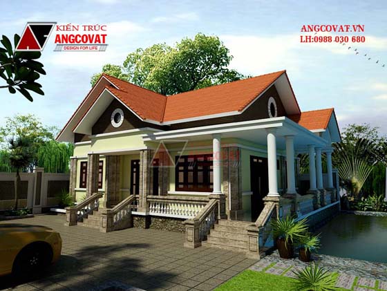 Mẫu thiết kế nhà 1 tầng mái thái 3 phòng ngủ diện tích 120m2 ở Thái Bình BT122066