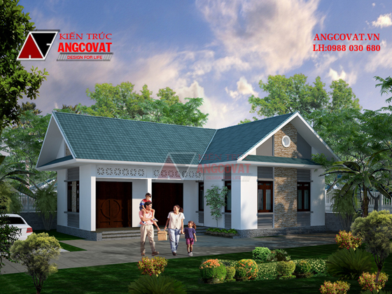 Thiết kế biệt thự 1 tầng mái thái sang trọng hiện đại diện tích 120m2 2 phòng ngủ ở Nghệ An BT123046