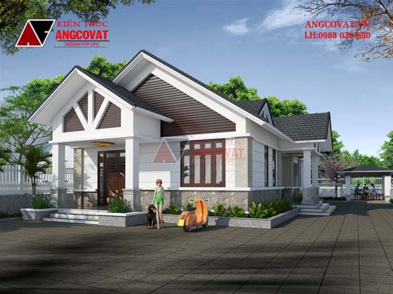 Mẫu nhà vườn 1 tầng mái thái đẹp diện tích 160m2 3 phòng ngủ BT311076.